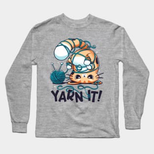 Yarn It! - Cute Silly Cat Long Sleeve T-Shirt